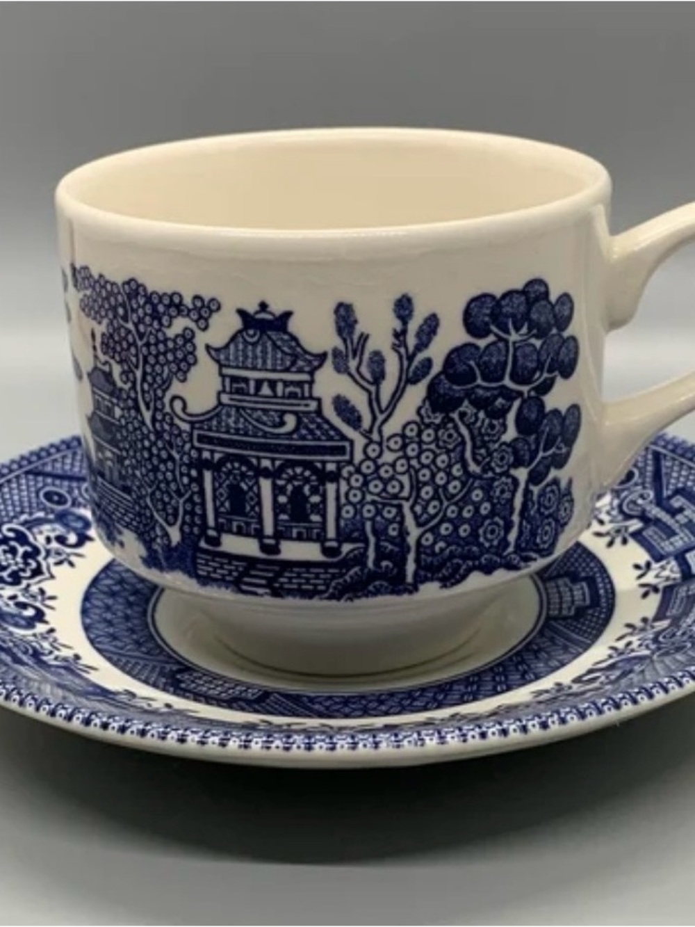 Blue and White Willow Mug and Saucer Set